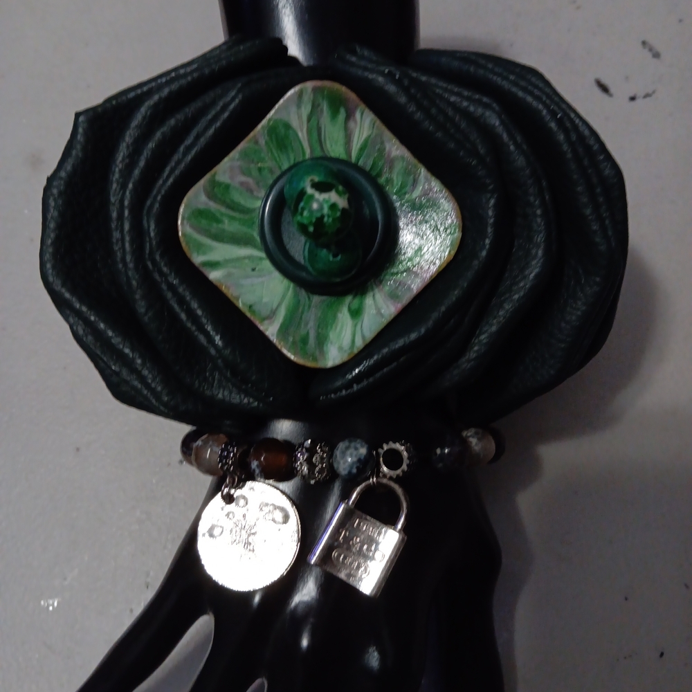 Hand Crafted Green and Silver Floral Bracelet